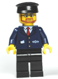 LEGO trn223 Dark Blue Suit with Train Logo, Black Legs, Black Hat, Beard and Glasses