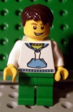 LEGO twn096 White Hoodie with Blue Pockets, Green Legs, Dark Brown Short Tousled Hair
